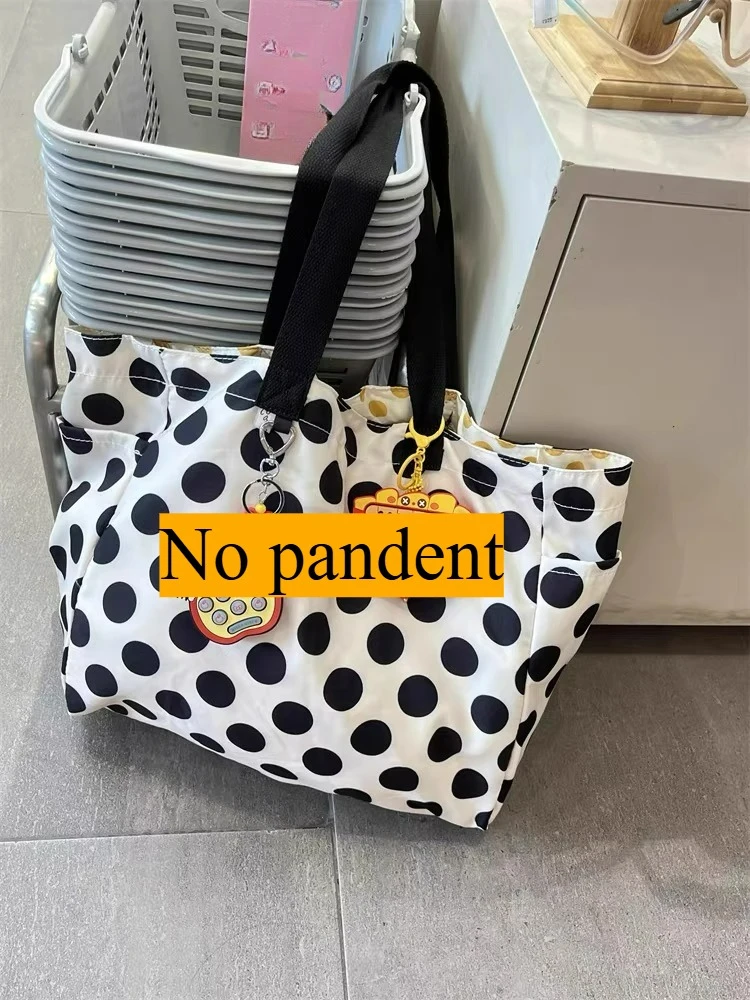 

2025 New Niche Retro Black White Polka Dot Diagonal Cross Bag Causal Double-sided Multifunctional Pocket Canvas Bags