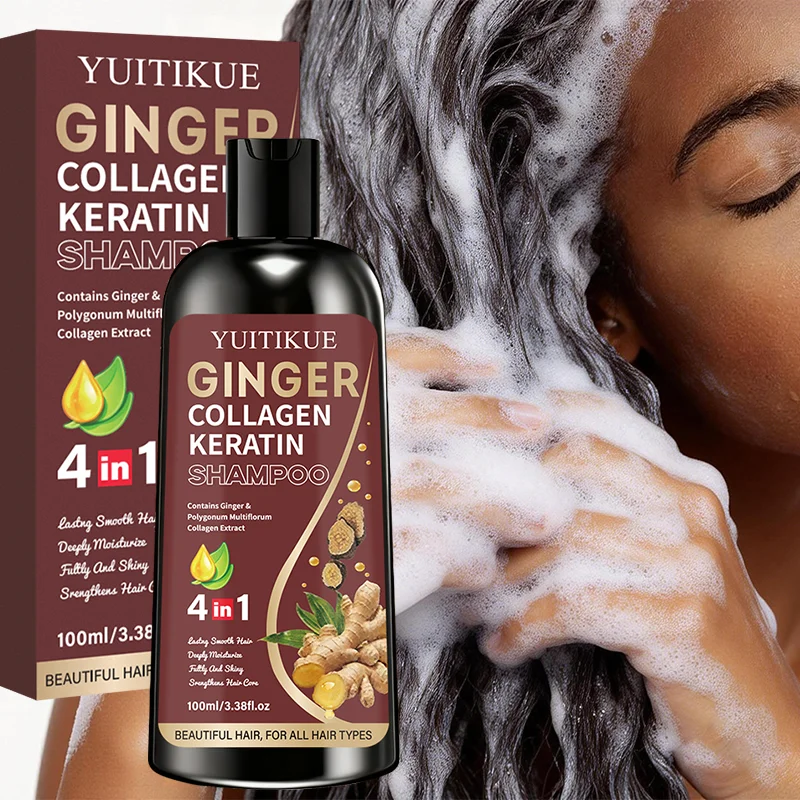 YUITIKUE 4-in-1 Ginger Collagen Keratin Shampoo | Deeply Moisturize, Strengthen Hair, For All Hair Types 100ml