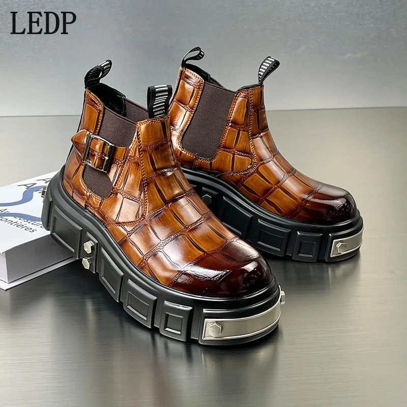 

LEDP Design High-top Casual Workwear with British Style for Men's Chelsea Boots in 2025 Autumn Features Metal Decorations.