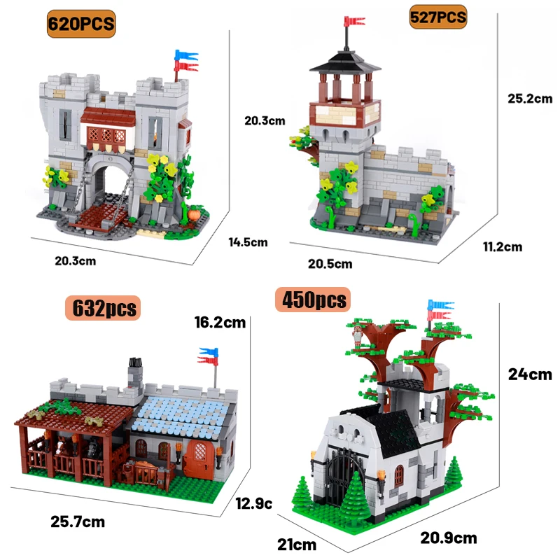 MOC Medieval Castle Model Building Blocks Cottage Hut Gate Guard Tower Assemble Bricks Toys Town Scene Cottage Children Gift