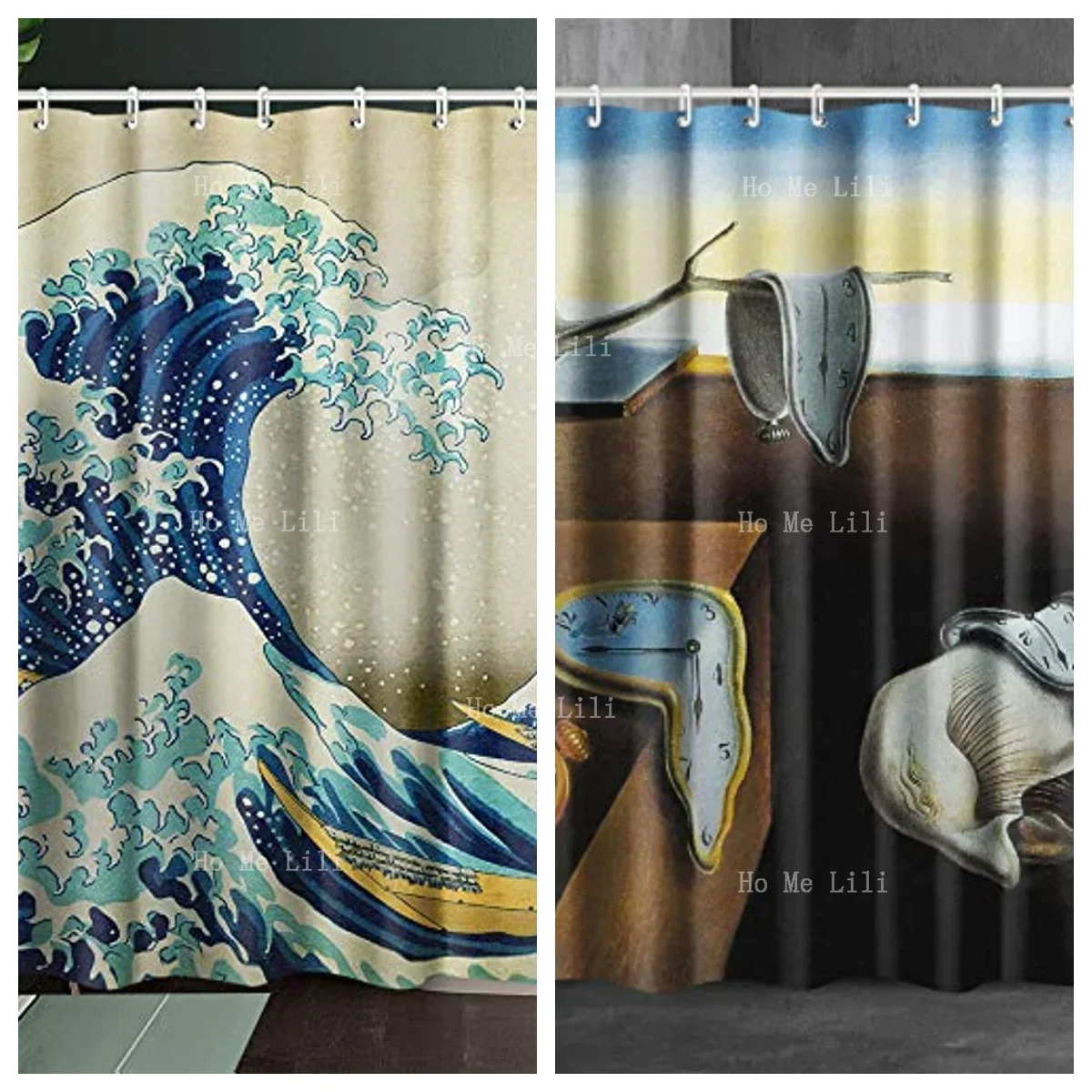 Shower Curtain Set With Hooks,The Great Wave Off Kanagawa By Katsushika Hokusai,Home Art Paintings Pictures For Bathroom