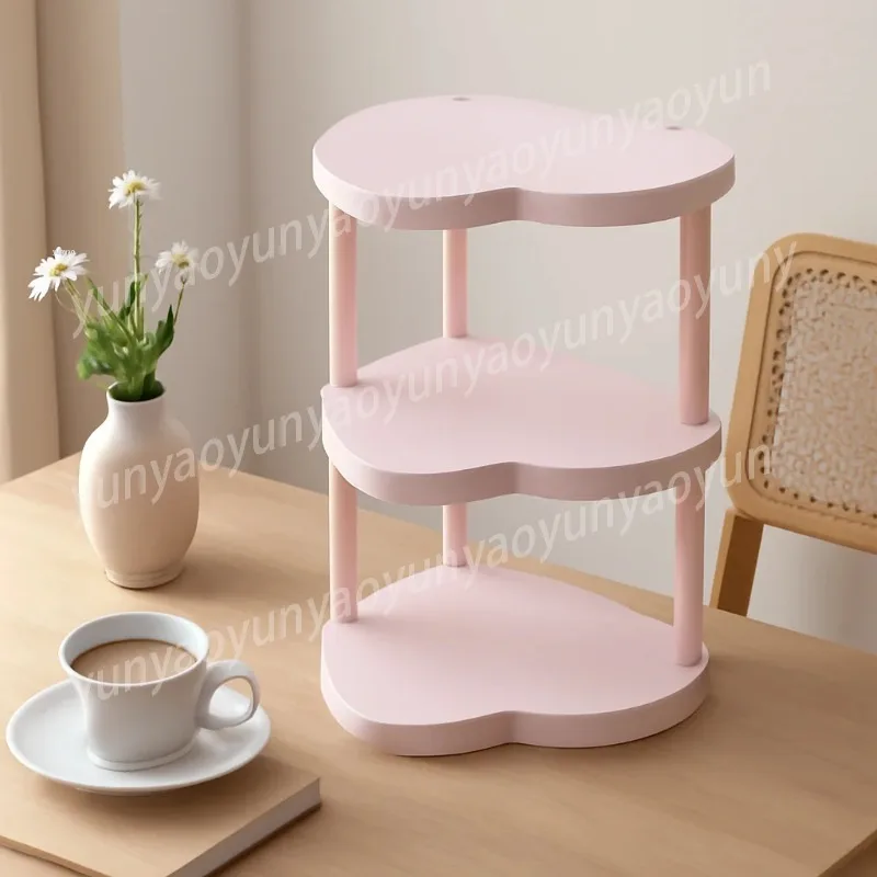 Pink Girl Heart Ins Storage Rack Wooden Heart-shaped Desktop Cosmetics Storage Small Fresh Hand Display Rack Bedroom Decoration