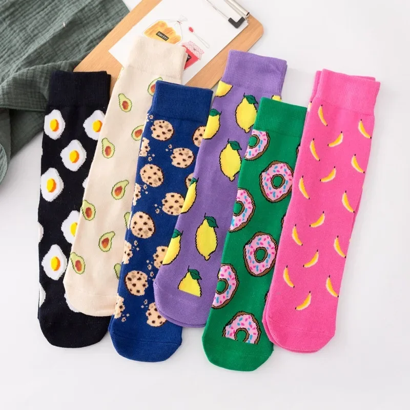 explosive socks avocado french fries eggs interesting color cotton mid-tidal socks western style Harajuku women socks