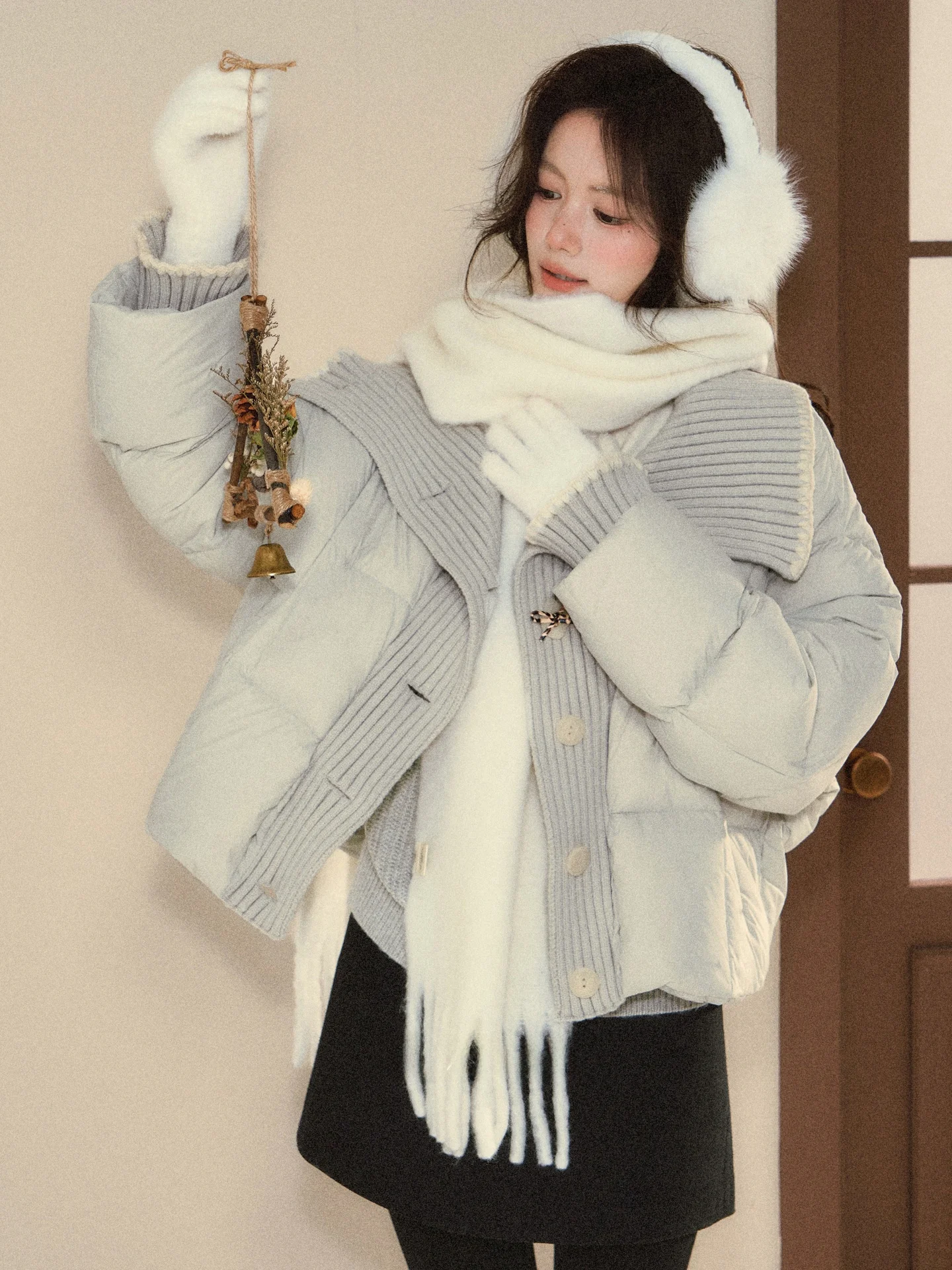 

Light Green Duck down Jacket Women's Winter Outerwear Casual Style Regular Length Long Sleeve Pure Color 90