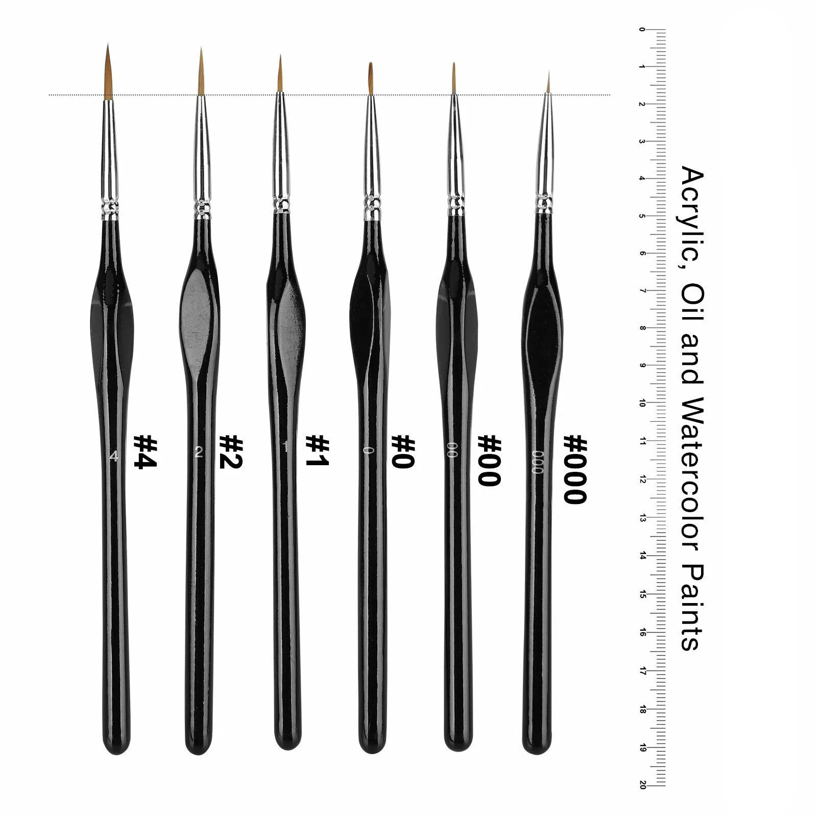 6 Small Miniature Fine Tip Paint Brushes Set for Acrylic Model Craft Watercolor Triangular Diamond Grip Edge Pen With Black Rod