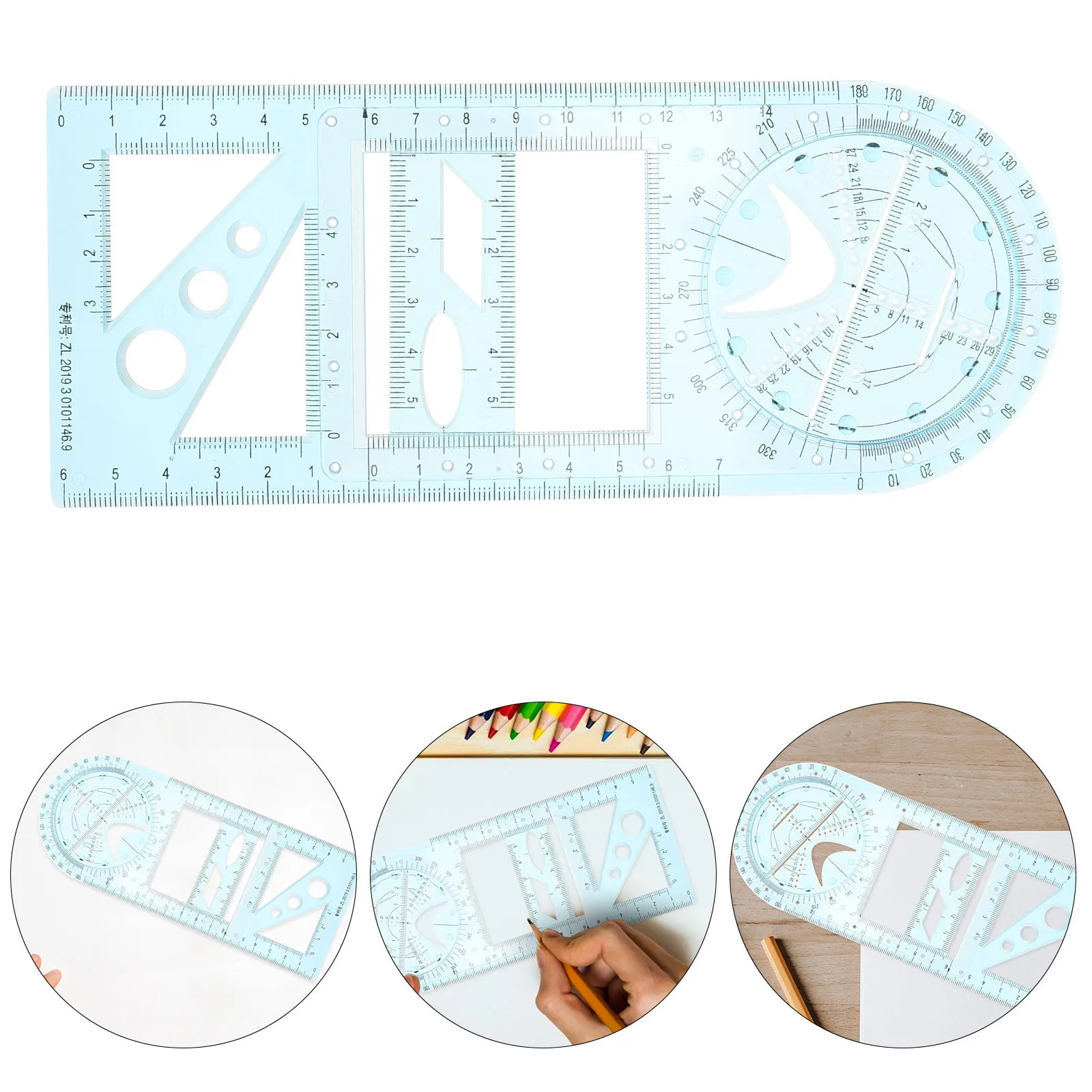 Students Geometric Drawing Ruler Plastic Measuring Draft Ruler Random Color Multipurpose Drawing Template Rulers for Mathematics