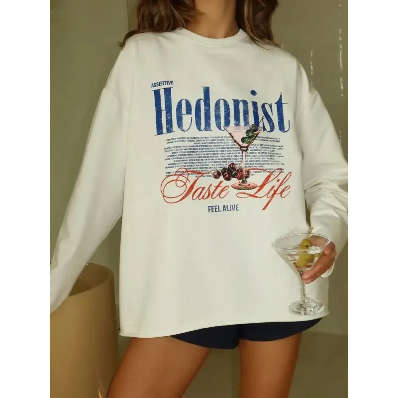 French Women Letter Print Aesthetic Sweatshirt T-shirts Loose Oversize Pullover Spring Autumn Street Fashion