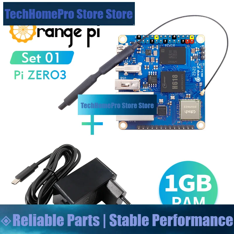 TechHP Orange Pi Zero 3 1GB+5V3A Type-C Power Supply, Allwinner H618 WiFi Bluetooth BLE Mini PC Orange Pi Zero3 Single Board Com