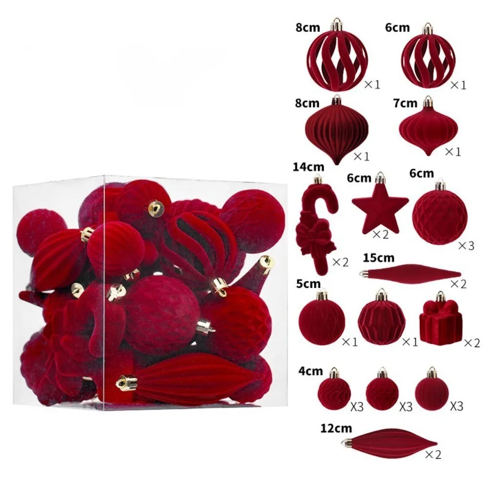 28pcs New Special-shaped Christmas Ball Pendant Flocked Shatterproof Xmas Tree Ornament Christmas Supplies New Year