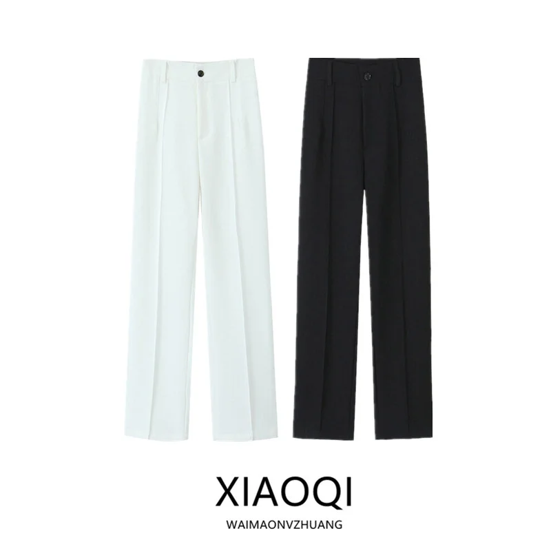 Afslankende, faionable broek met rechte pijpen en hoge taille Dames lente zomer nieuwe collectie Veelzijdige casual broek van polyestervezel