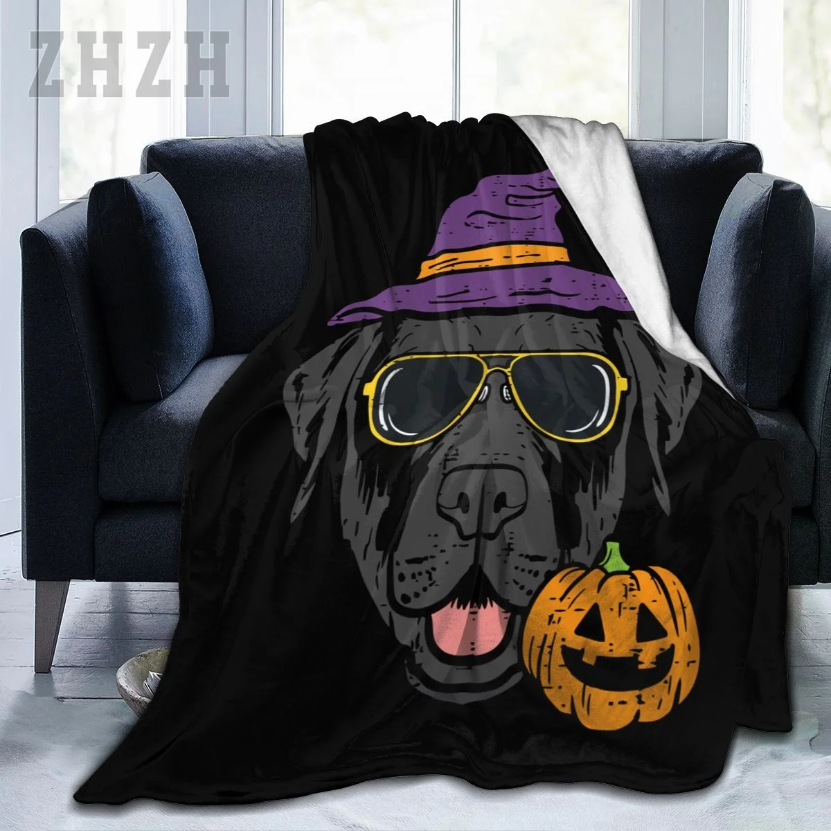Blanket Halloween Black Labrador Retriever Sunglass Dog Flannel Multifunction Camping Sofa Cover Keep Warm