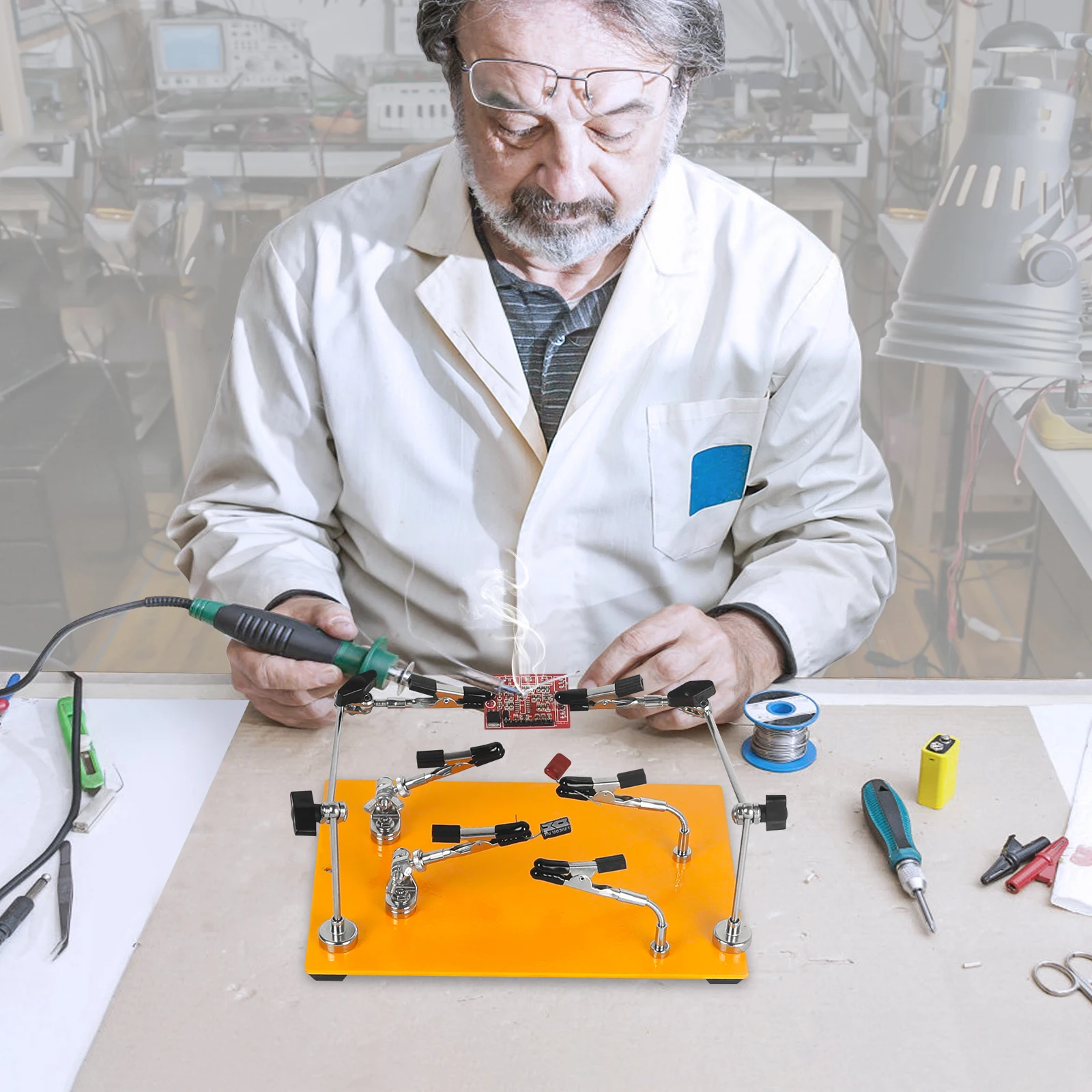 Toolour Magnetic Helping Hands Soldering Tool with 6 Metal Flexible Arms PCB Holder Third Hand Tool for Electronics Repair