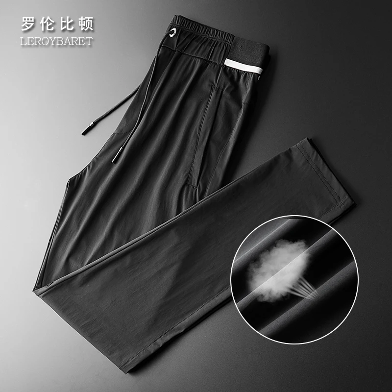 

Ultra-Thin Casual Trousers for Men Summer Lightweight Elastic Dstring Loose Straight Leg Qui-Dry Sports Pants Smooth Lon...