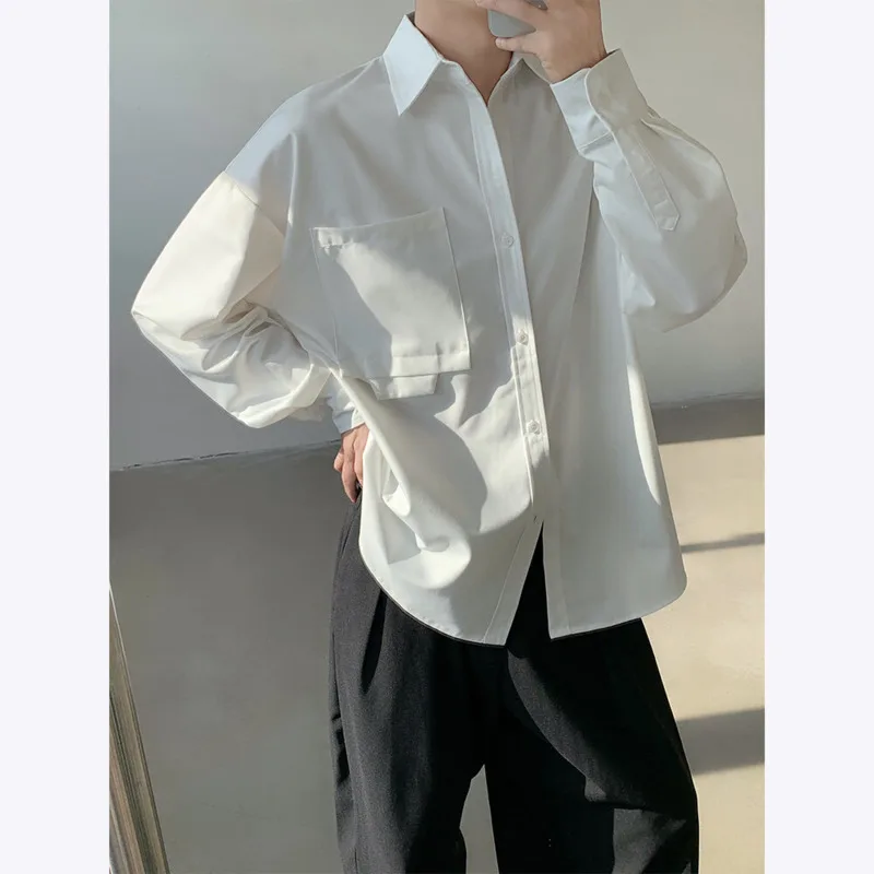 

White Long Sleeved Shirt Men Fashion Society Mens Formal Dress Shirt Korean Loose Casual Shirt Mens Oversized Black Shirts