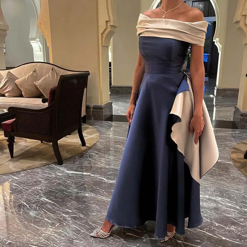 Elegante Saudi Arabisch Abendkleid Weg Von der Schulter Liebsten Dubai Prom Kleider Satin Bodenlangen Abendkleider Robe de Soiree