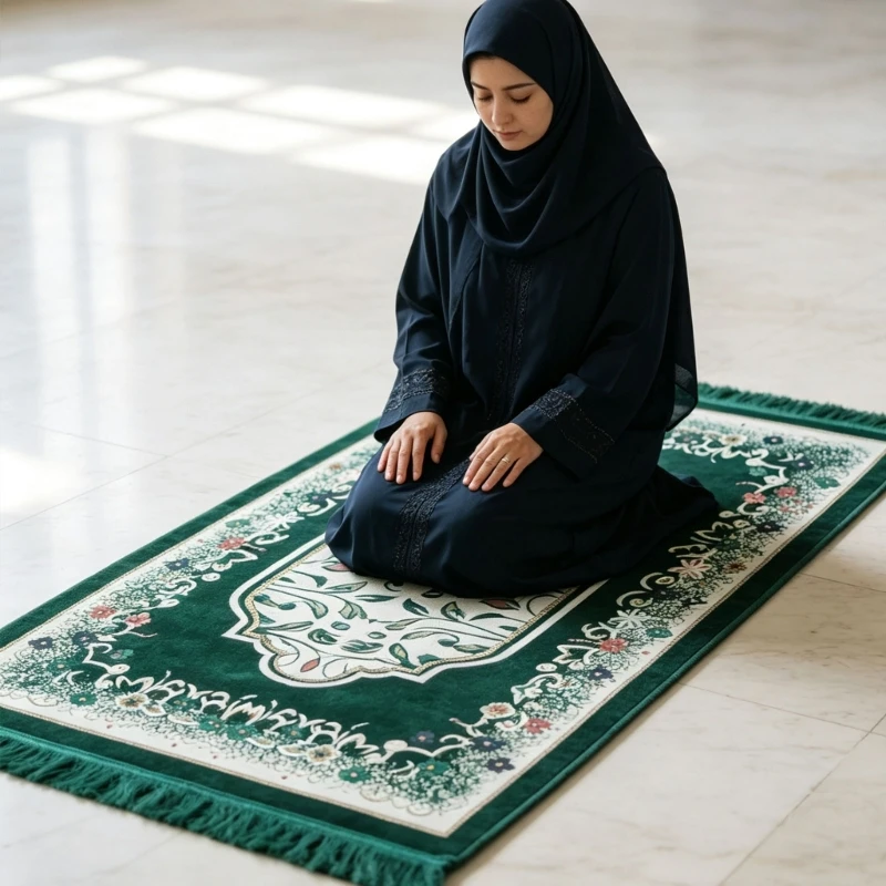 Portable Muslims Prayer Rug with Beads Bracelets and Storage Bag, Lightweight Foldable Travel Prayer Mat Islamic Carpet For 87HA