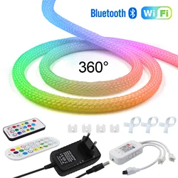 5v ws2812b rgb neonlicht 360 grad rund retikulieren led streifen wifi bluetooth app steuerung adressierbar flexibles silikon ip67