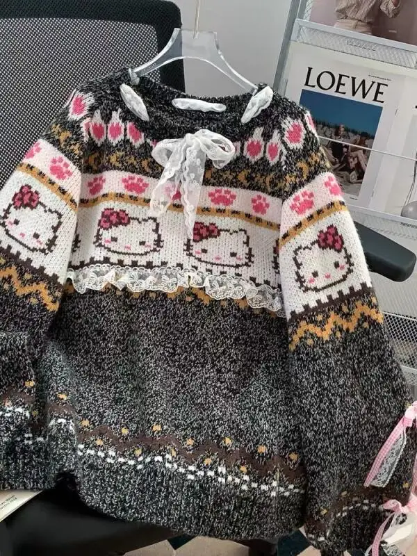 Sanrio HelloKitty Ragazza cotone Kawaii Anime Studente di moda Casual Maglione a maniche lunghe primaverile e autunnale Girocollo Nuovo top caldo