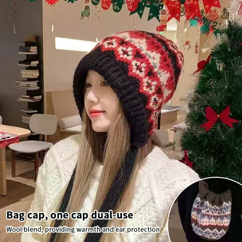 

Полосатая вязаная шапка без полей, шерстяные шапки в этническом стиле ретро, осень-зима, утолщенные теплые устойчивые шапки для защиты ушей