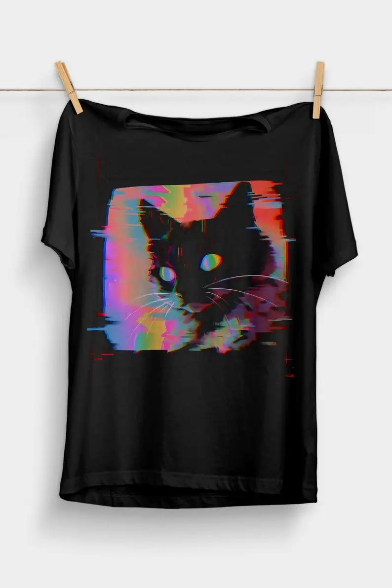 Psychedelic Weirdcore Cat T-Shirt | Vaporwave Aesthetic