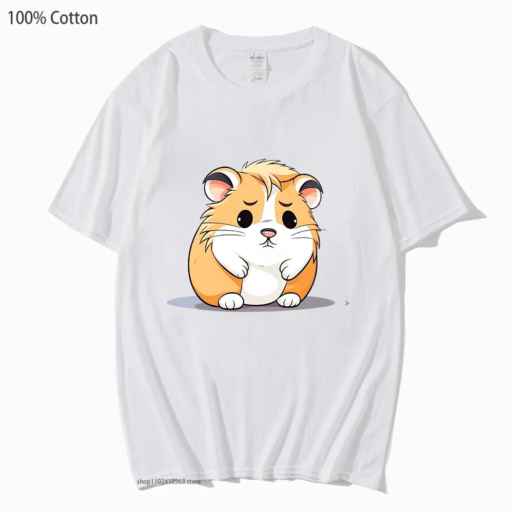 Sad Hamster T-Shirts Girls Kawaii Cute Tshirts High Street Kpop Streetwear 100% Cotton Women Top Mens Unisex Tee Y2k Clothes