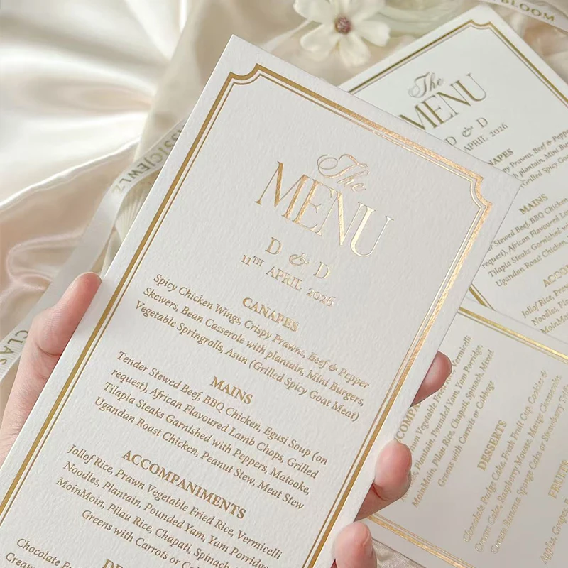 

Vintage Gold Monogram Menu Thank You Cards Wedding Invitations Dinner Party Table Place Cards for Birthday Celebration