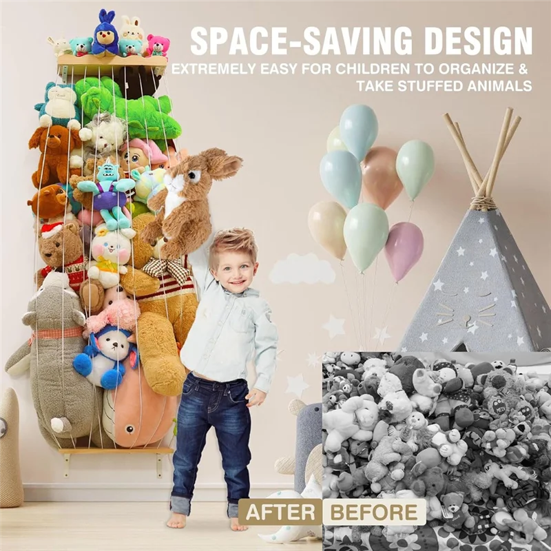 

ABWP-Corner Stuffed Animal Storage Toy Organizer - Kids Room Stuffed Animal Holder Length Adjustable Plushie Toys Shelf