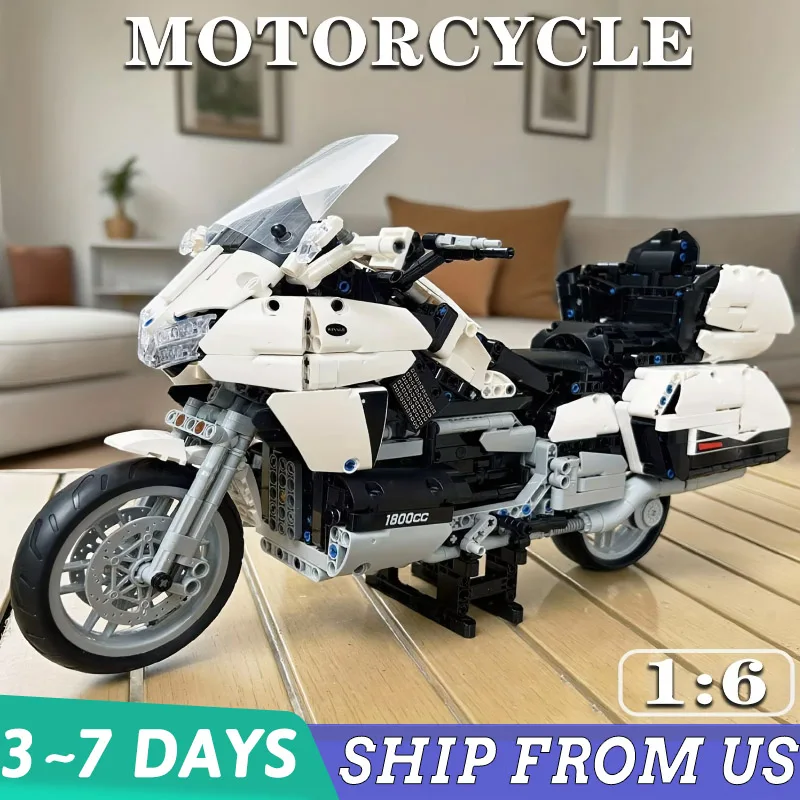 

Креативный 1675 шт., высокотехнологичный паровой мотоцикл с золотым крылом, размер 1:6, модель гоночного автомобиля, модульная сборка, строительные подарки