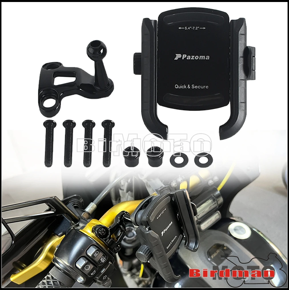 

For Harley Dyna Softail Touring Sportster Phone Carrier Mount Holder One-Touch Quick Lock Stand Support 360 Rotation Bracket Kit