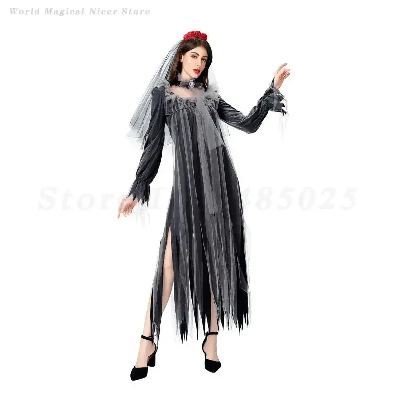 المرأة الساحرة شبح غيبوبة شيطان مصاص دماء تأثيري حلي هالوين مخيف زفاف العروس فستان حفلة أداء فستان بتصميم حالم #5