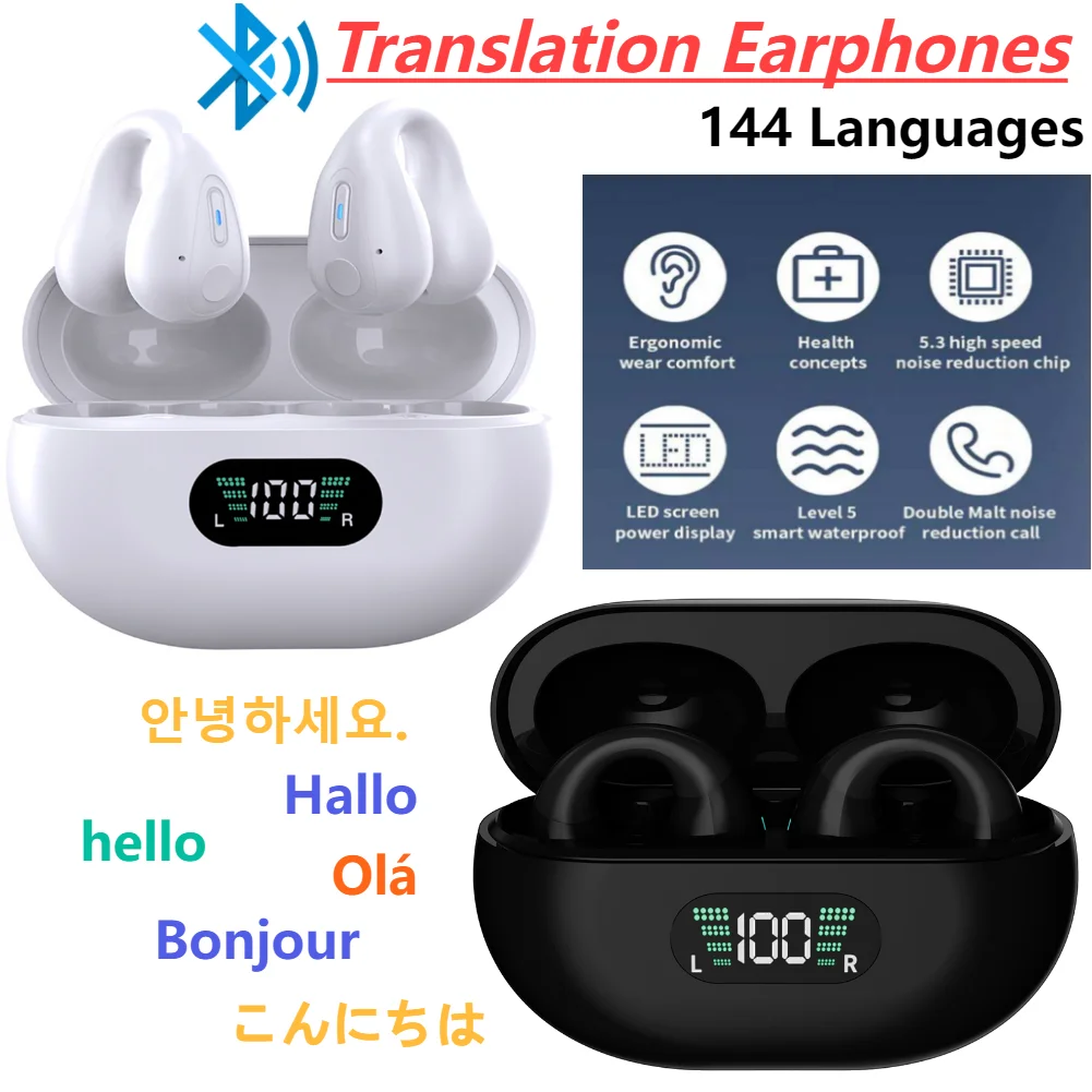 AI Intelligent Bluetooth Translation Headphone 144 Languages Real-time Translation Earbuds Simultaneous AI Translator Earphone