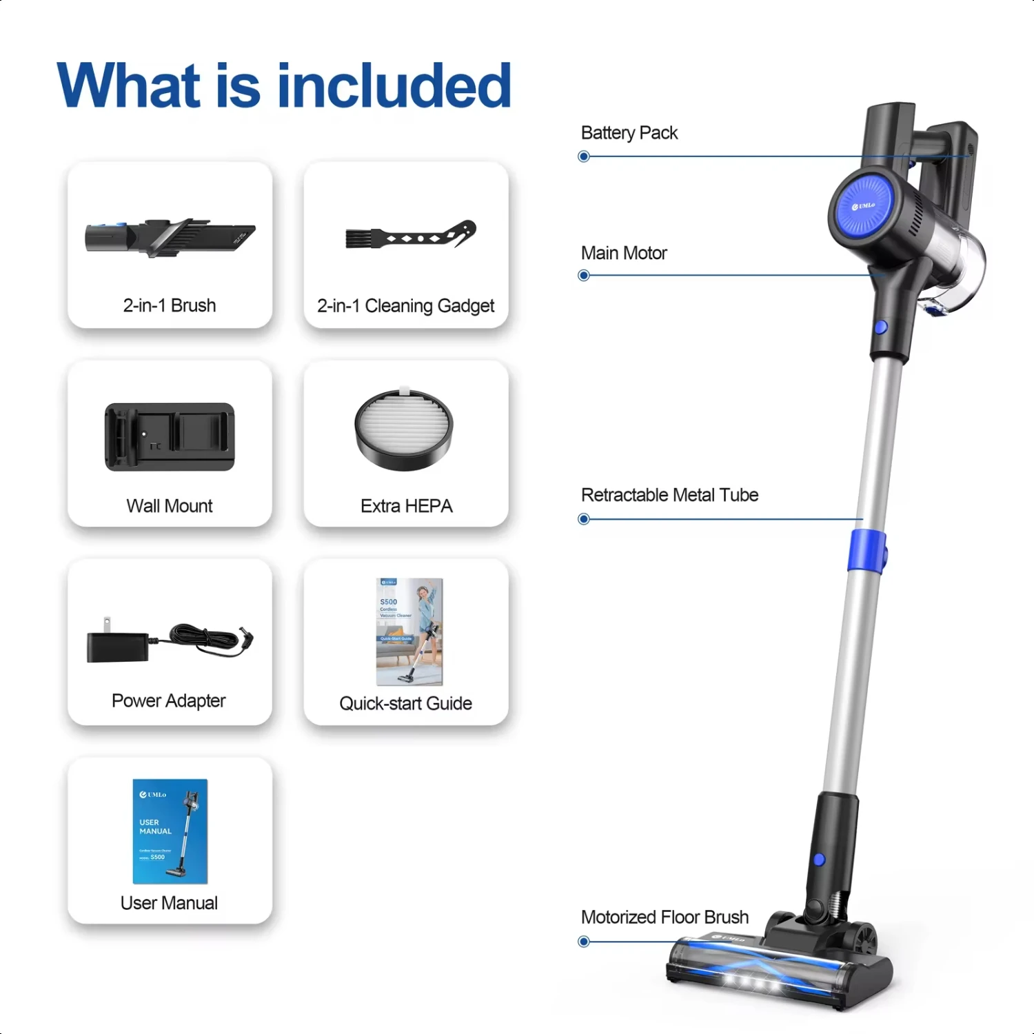 S500 Cordless Vacuum Cleaner, 235W 25Kpa Brushless Motor, 40Min Runtime, Lightweight Bagless Vacuum  Household Cleaning Engine