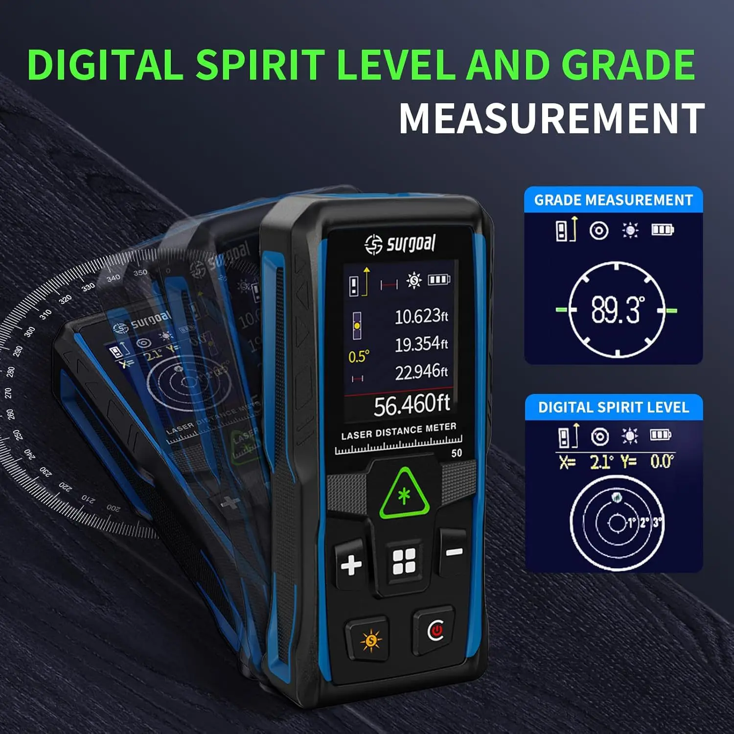 Multifunctional Screen Digital Horizontal Vibration Rotating Screen Green Laser Rangefinder 100m Handheld Rangefinder