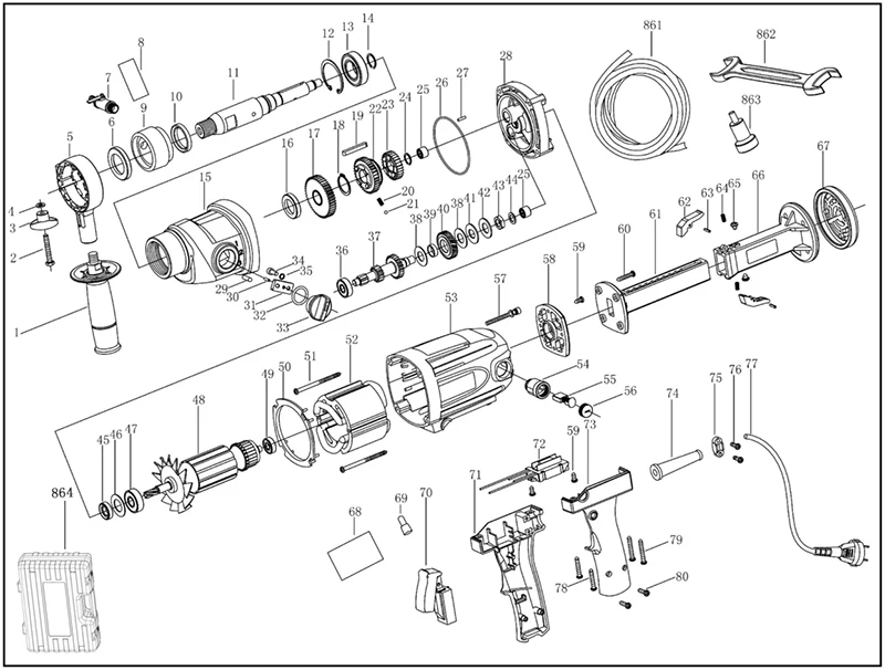 Dongcheng-piezas de repuesto para taladro de diamante, Z1Z-FF-190 Mango, interruptor, Rotor, estator, eje de salida, cepillo de carbono, Protector