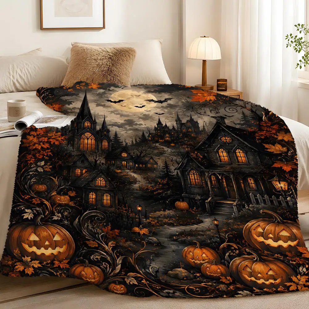Gothic Halloween Haunted Village Breathable Bedtime Camping Breathable Apartment Living Minimalist Guest Room Throw Throw