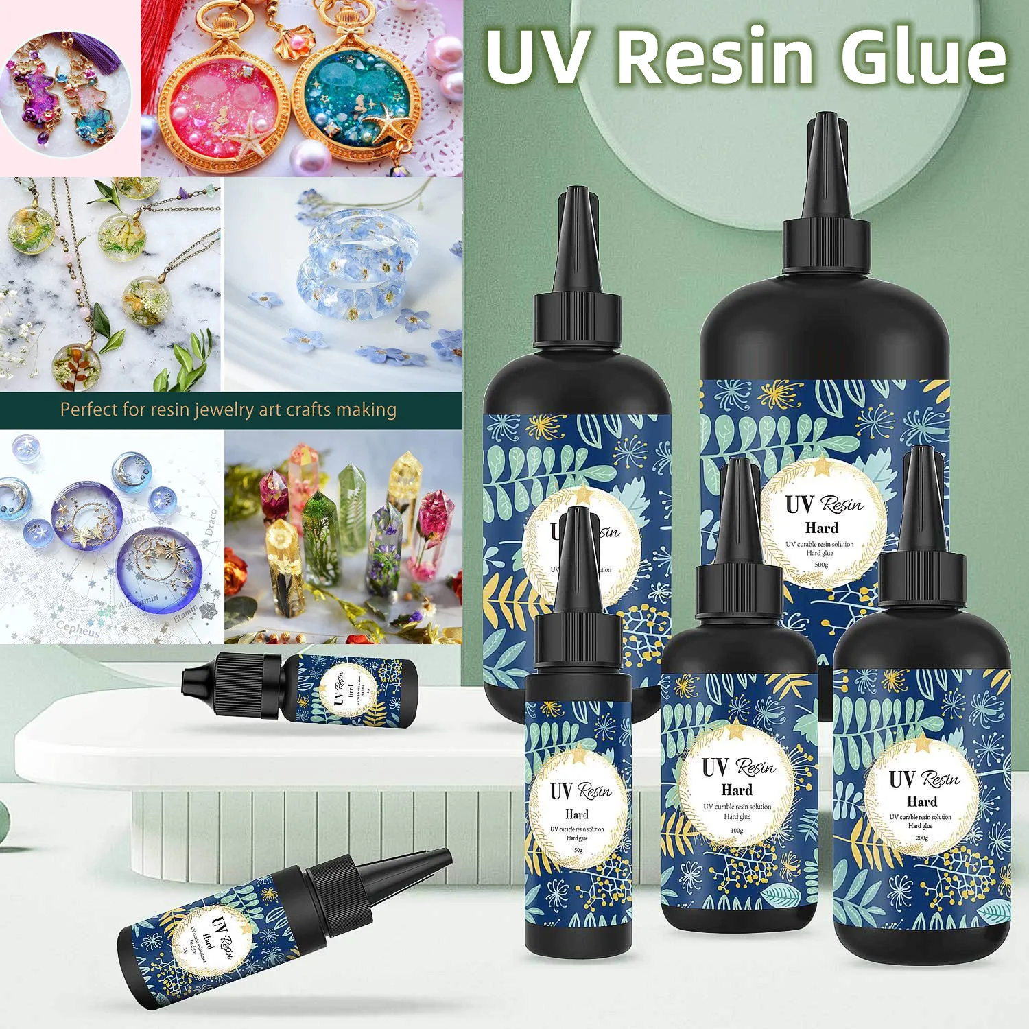 UV Hard Resin Glue Crystal Epoxy Resin Ultraviolet Solar Curing Quick-Drying Clear Odorless DIY Silicone Mold Jewelry MakingTool