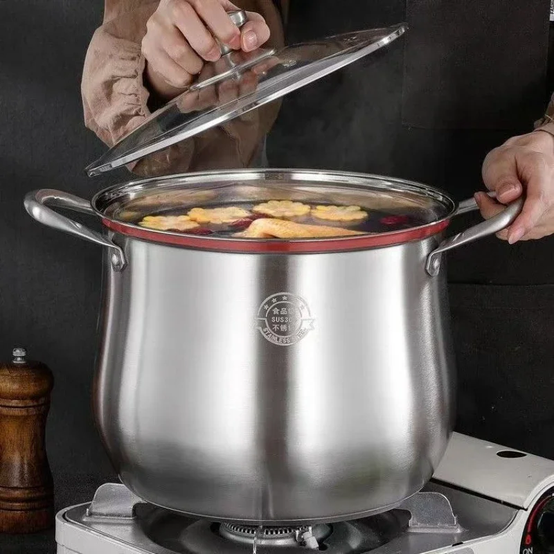 304 Stainless Steel Thickened Extra Tall Stew Pot, Multi-Function Soup Stockpot for Porridge & Cooking, Scratch-Proof Durable