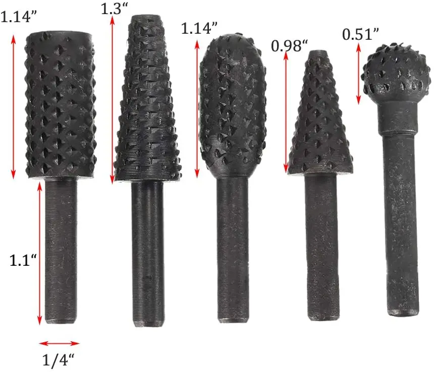 Carbide Rotary Burr Set 5 Bộ Bền 1/4 "Vít Xoay Tiếng Sột Soạt Tập Tin Bộ Cho Mô Hình Gỗ DIY Khoan khắc Đánh Bóng
