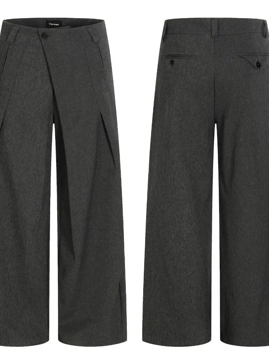 

KN Retro Vintage Men's And Women's Asymmetric Design Pleated Casual Long Pants Loose Fit Sle for Commuting And Leisure
