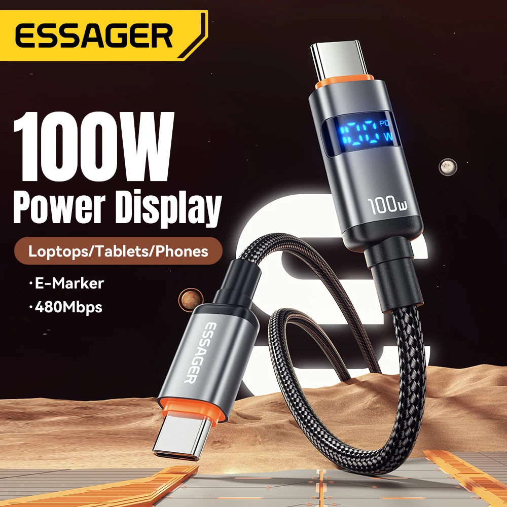 Essager 100W Kabel typu C do typu C 5A PD Szybkie ładowanie Kabel USB C do USB C do wyświetlacza Macbook Laptop iPad Xiaomi 14 iPhone 15