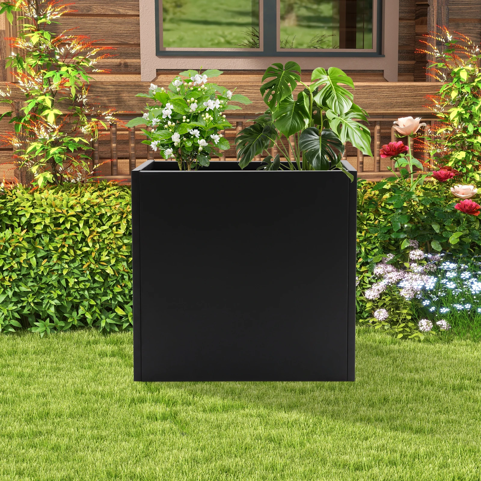 

Прямоугольный металлический ящик для цветов 28x12x28 дюймов, стальной ящик для цветов со съемной вставкой, отдельно стоящий для садов, дворов