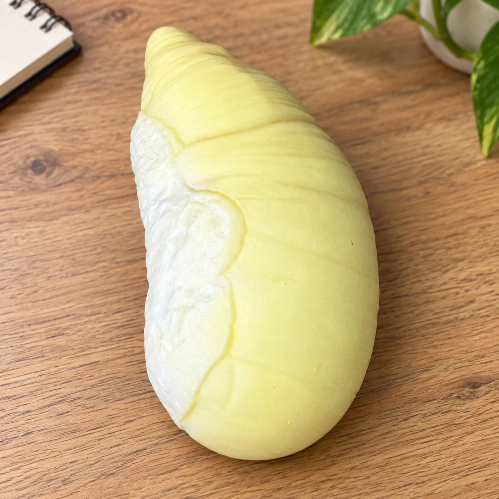 Durian Flesh Squishy Toy Soft Yellow and White PU Foam Slow Rising Fruit Shape Squeeze Fidget Desk Gift for Teens and Adults