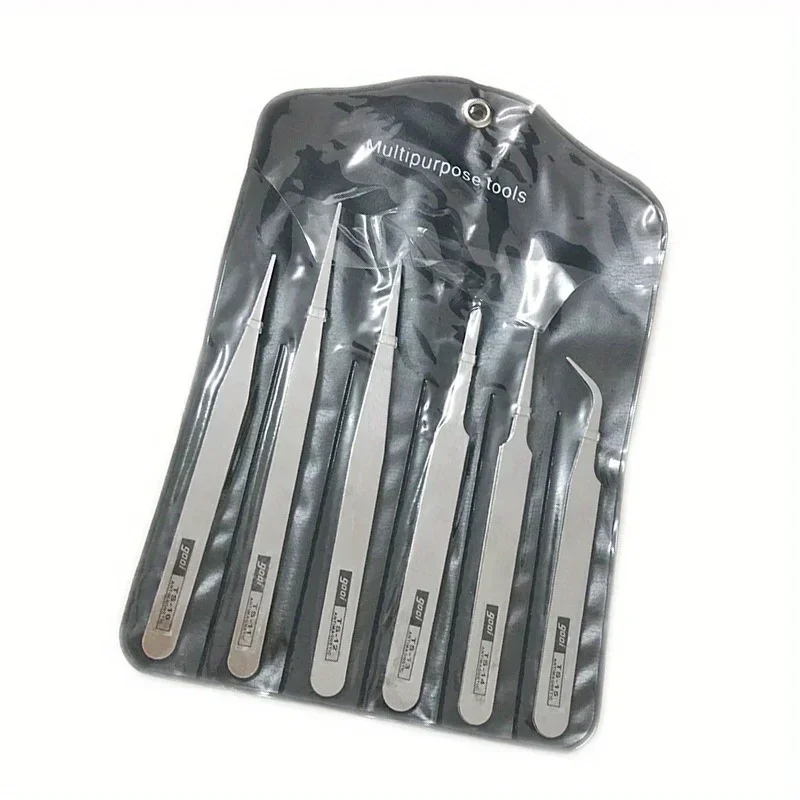 6Pcs/Set Stainless Steel Tweezers Industrial Precision Maintenance Tool for Electronic Repairs Handmade DIY Process Modeling