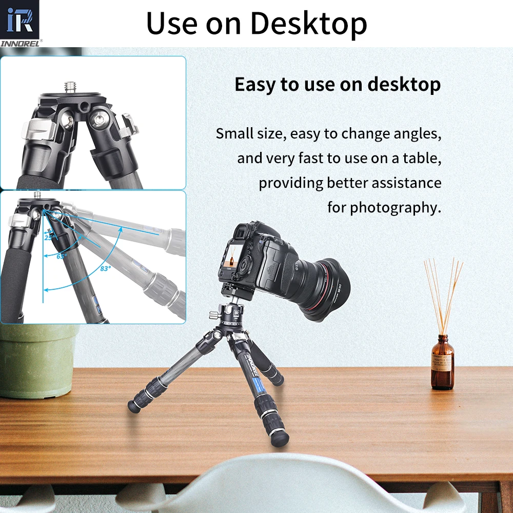 Innorel carga 10kg ct223c mini tripé de mesa tripé de mesa compacto de fibra de carbono de 10 camadas para dslr digital, vídeo dv, telefone celular