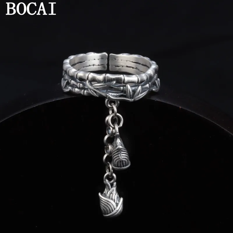 

BOCAI NEW S925 Pure Silver Vintage Personality Bamboo Shoots Ring