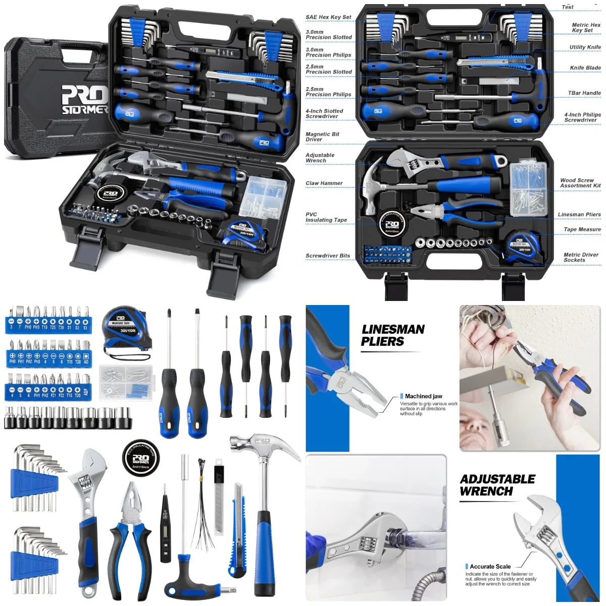 

Набор домашних инструментов из 179 предметов с портативным футляром, необходимые инструменты для дома, гаража, офиса, общежития