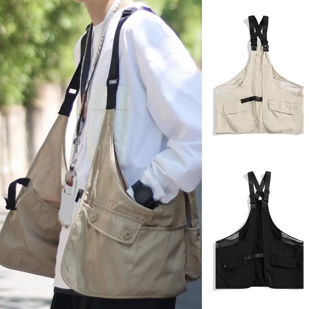 Chaleco estilo Hip-hop Unisex, bolsa de pecho con correas ajustables, multibolsillos para ropa de calle, gran capacidad