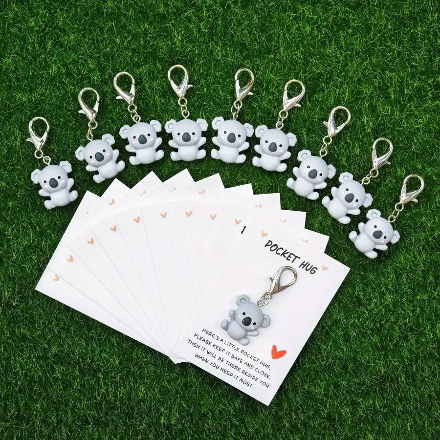 Paquete de 1-100 llaveros de Koala con tarjetas de abrazo inspiradoras, diseño creativo de resina, regalos de agradecimiento perfectos para profesores, Coac