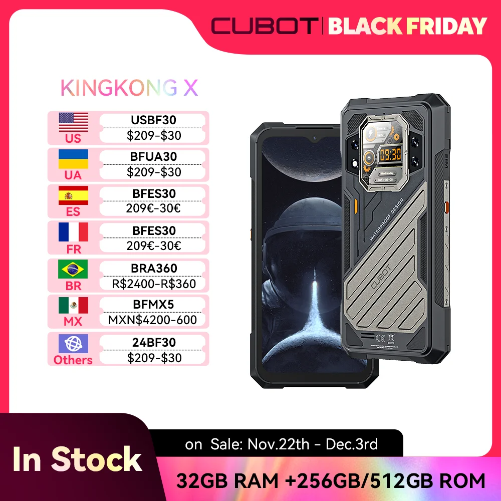 Rugged Smartphone 5G CUBOT KINGKONG X, Up to 32GB RAM+256/512GB ROM,120Hz Screen, 10200mAh,  WiFi 6,Add to Cart