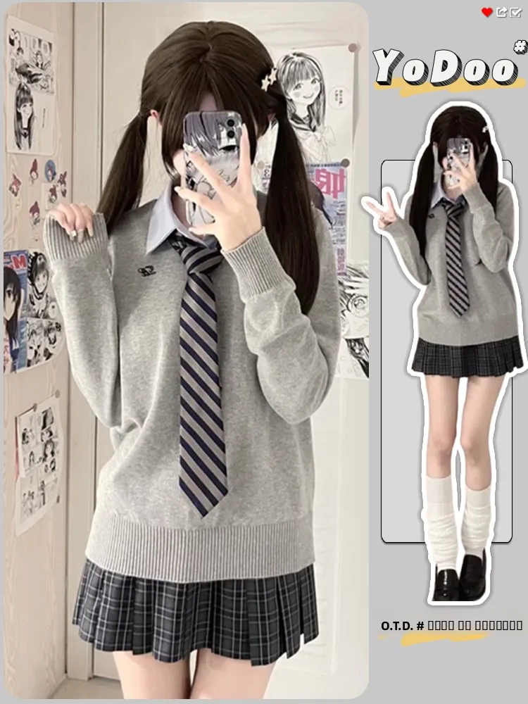 

Оригинальный вязаный свитер JK orm V-Ne Long Sve Overhead, женский свитер для колледжа, осень-зима, удобный маленький размер